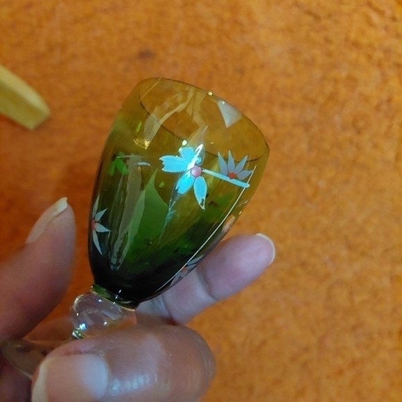 Vintage* 70s Set of 5 Clear Green Short Stem Liqueur/After-dinner Glasses - Picture 9 of 16